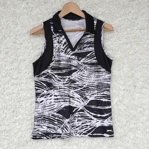 Slazenger Golf Sleeveless Polo Shirt Medium Black White Abstract Print Size M